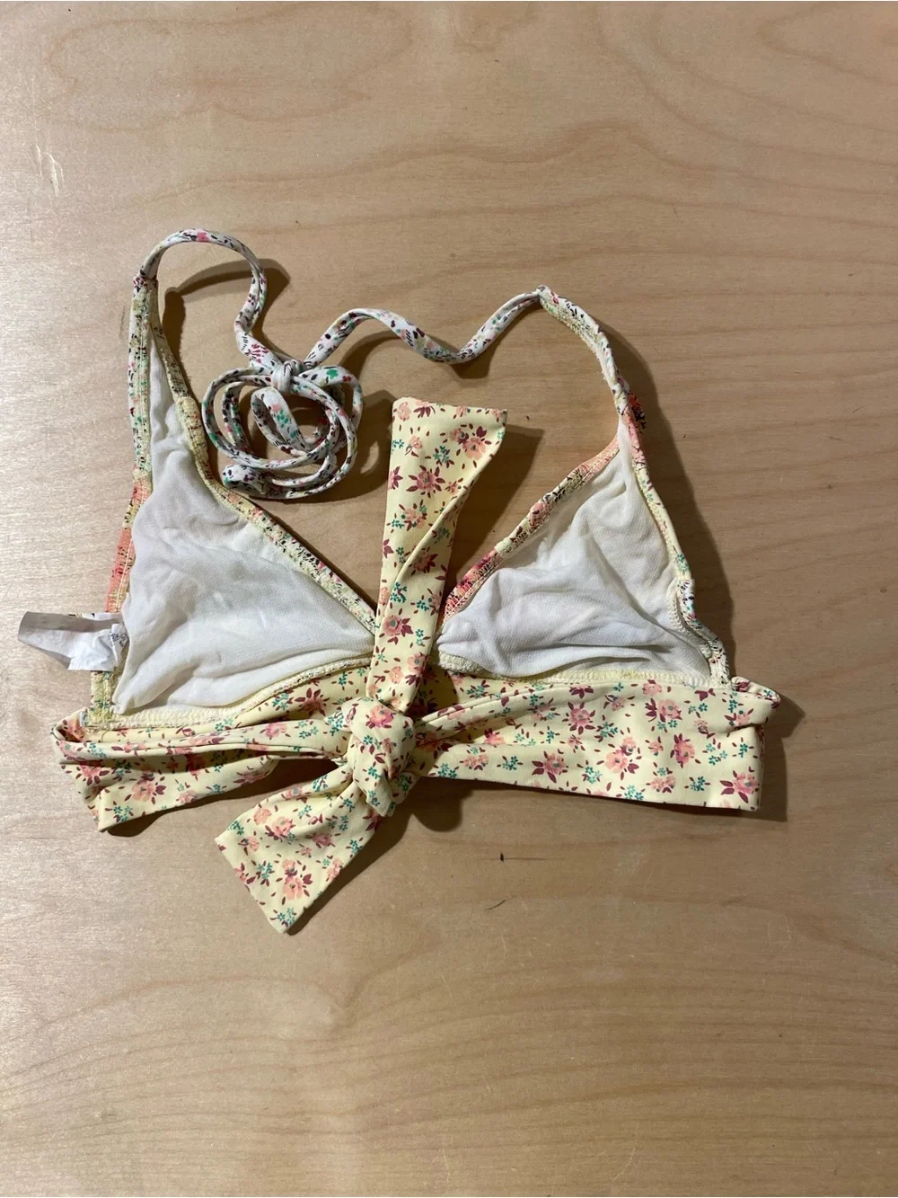 Lucky Brand Yellow Floral Tie-Back Bikini Top Small (RG)